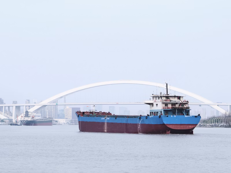 Offshore vessel at sea during operations